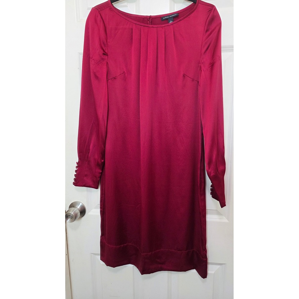 Banana Republic 100%Silk Shift Dress Womens 8 Burgundy Red‎ Long Sleeve Cocktail